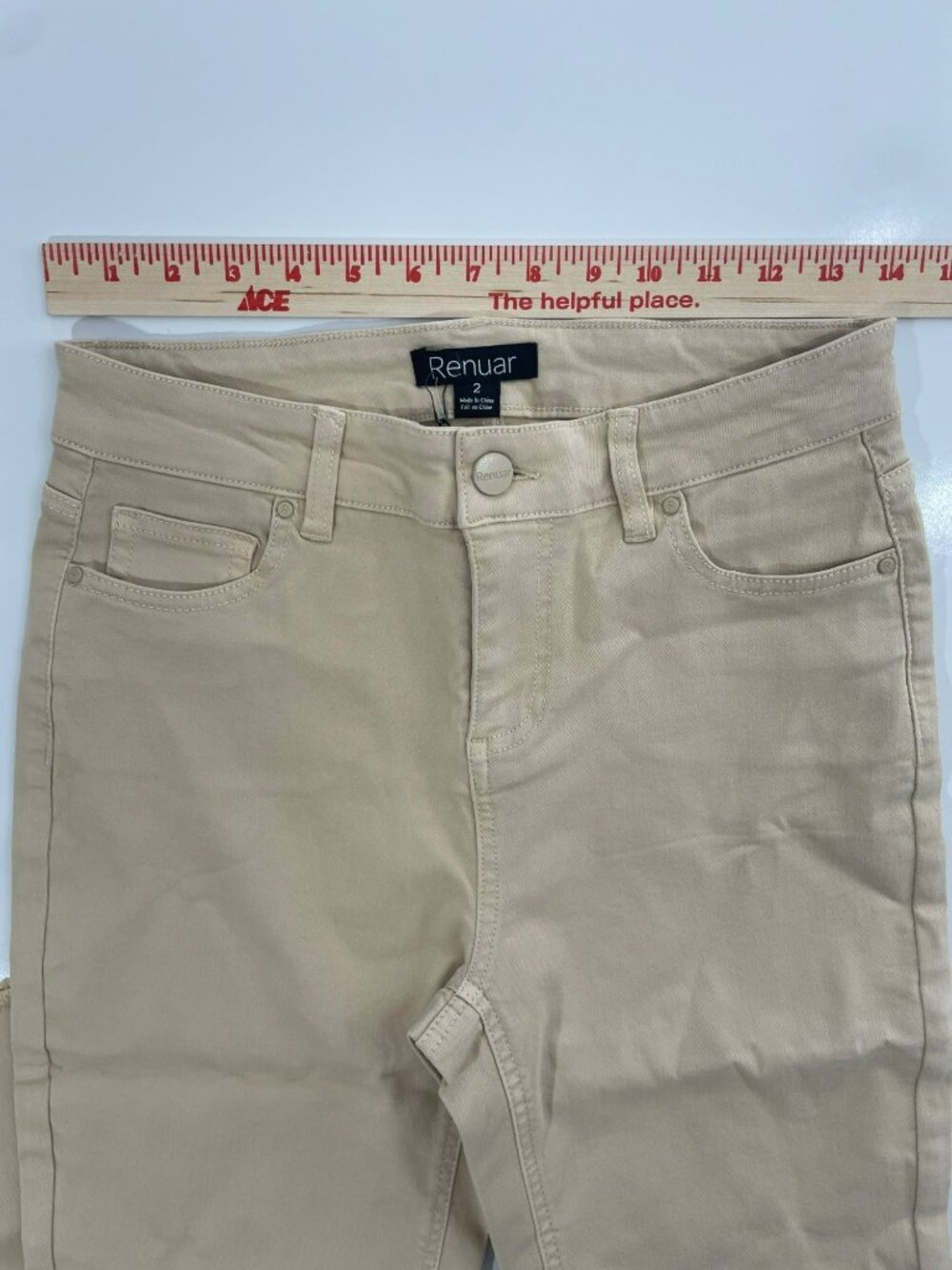 Renuar Beige High-Rise Flared Pants Frayed Hem Comfy Women's Size 2 MSRP$110 NWT - Picture 9 of 11